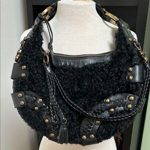 Isabella Fiore black leather and fur handbag